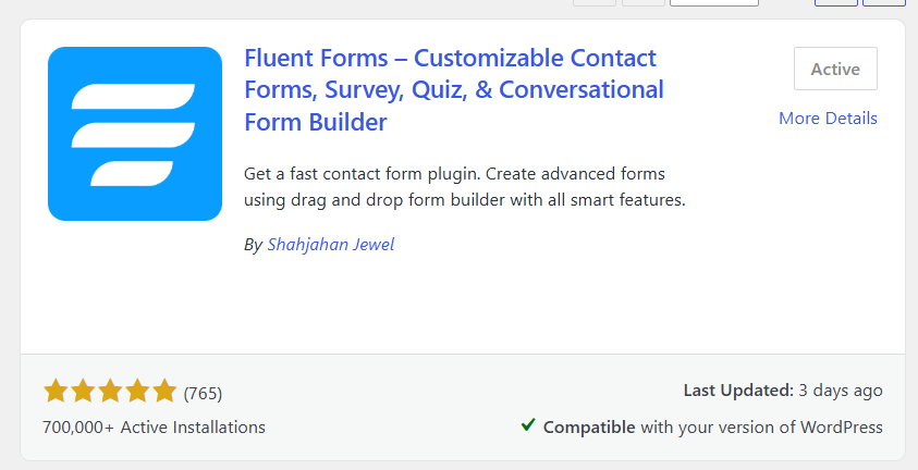 Fluent Forms plugin card