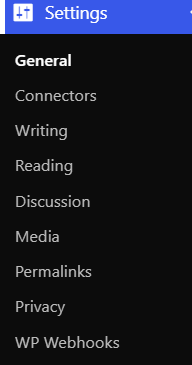 WP Webhooks under the Settings menu in the WordPress sidebar