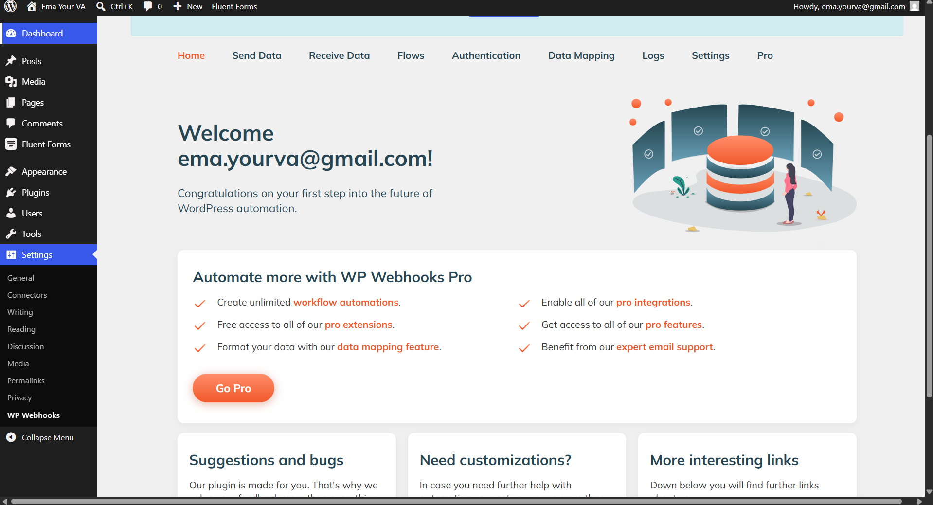 WP Webhooks main settings page