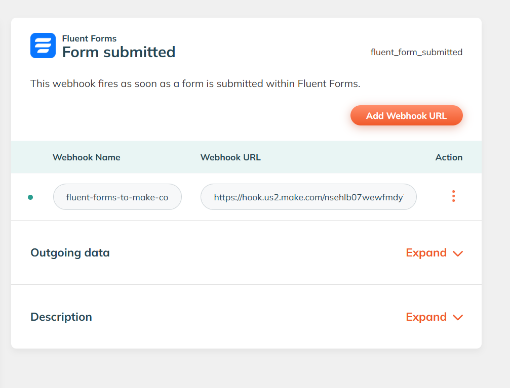 The webhook URL saved in WP Webhooks