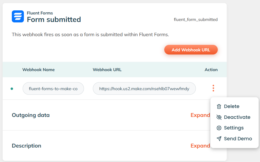 The three-dot settings menu on the webhook entry