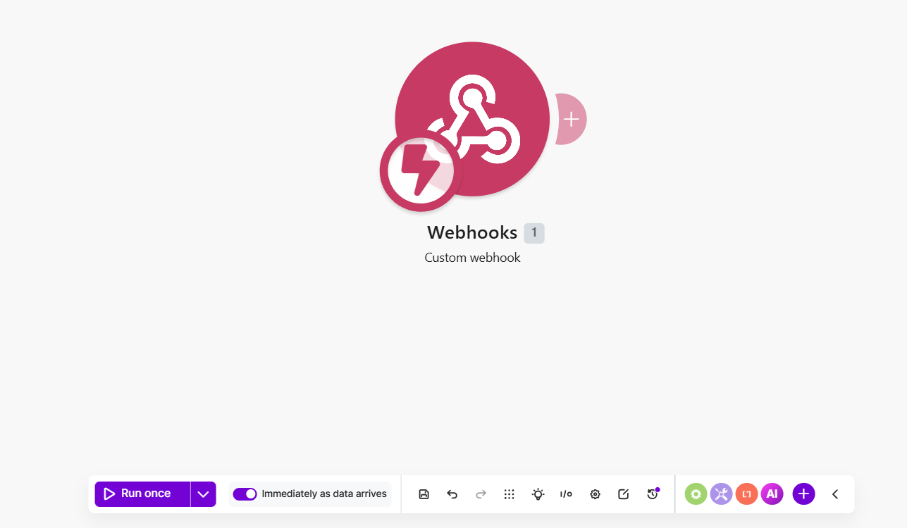 The Run once button in Make.com