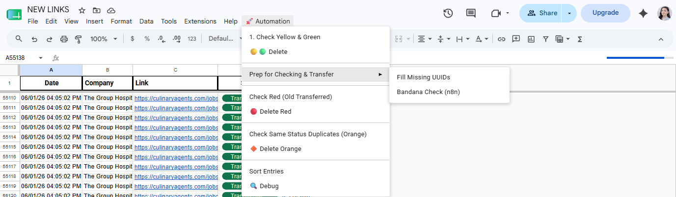 Google Sheet Automation menu