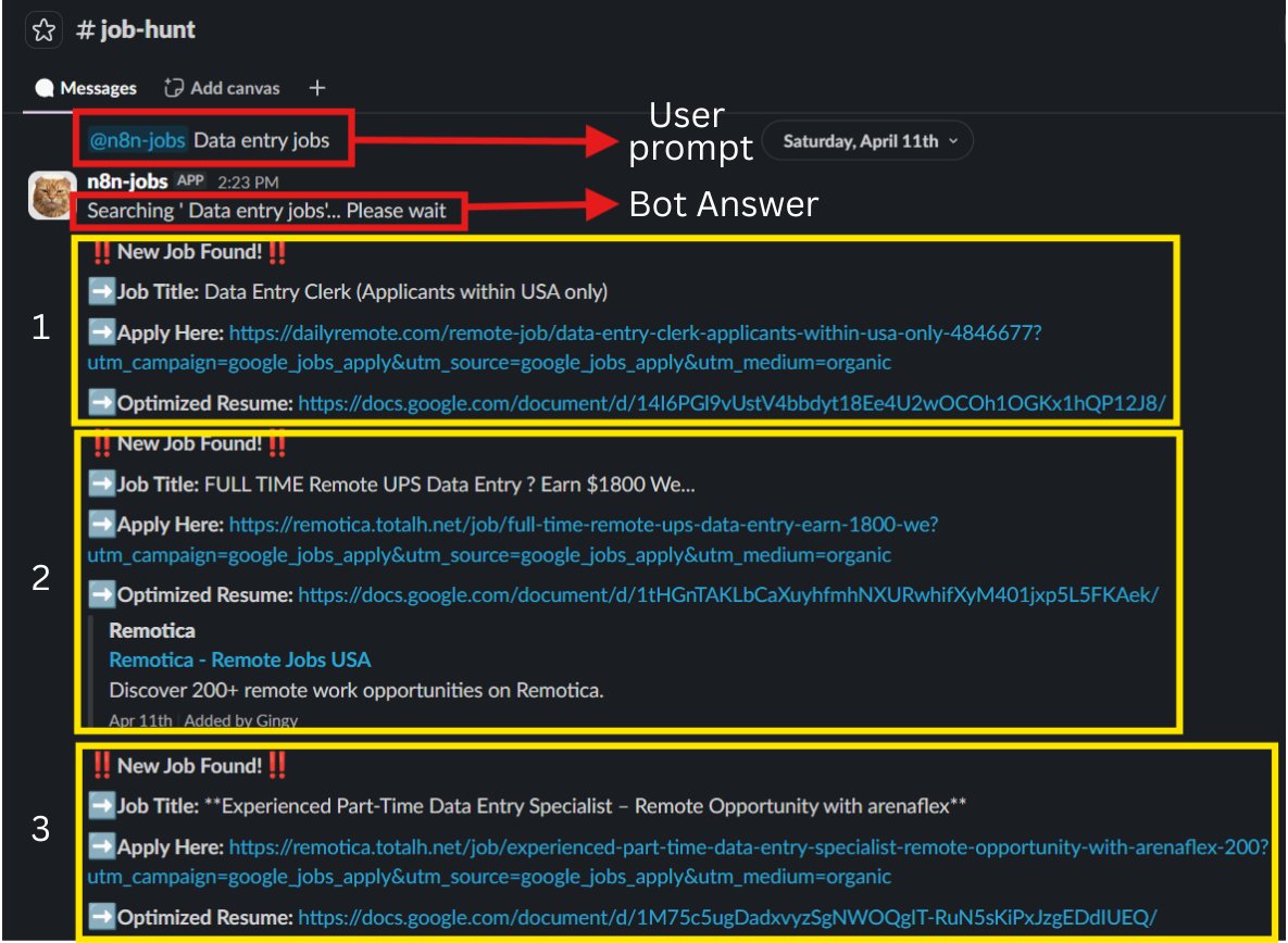 Slack thread showing the bot finding three jobs and posting tailored resumes for each