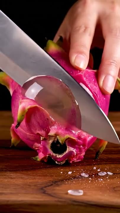 A glass dragon fruit being sliced