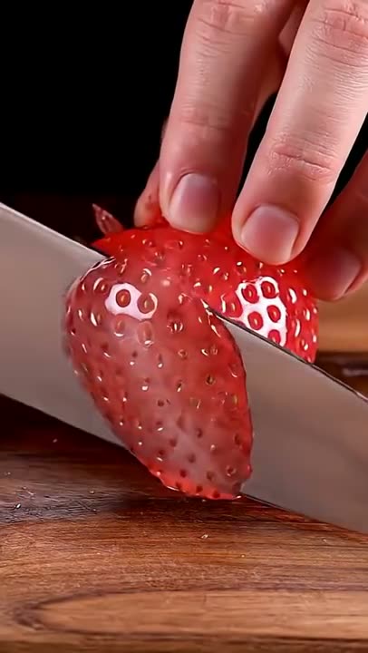A glass strawberry being sliced